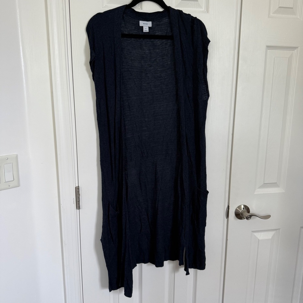 Old Navy Sleeveless Cardigan Navy Heather Lightweight Duster Women's Medium EUC